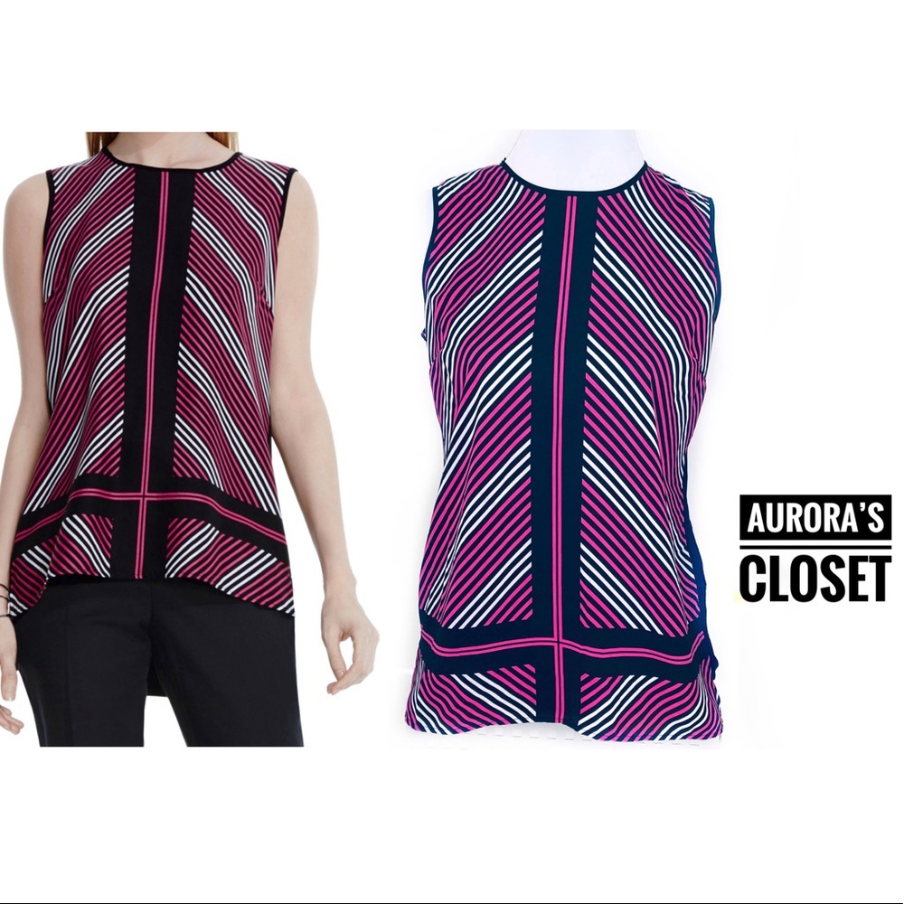 Vince Camuto XS Pink Striped Top Geo Sleeveless